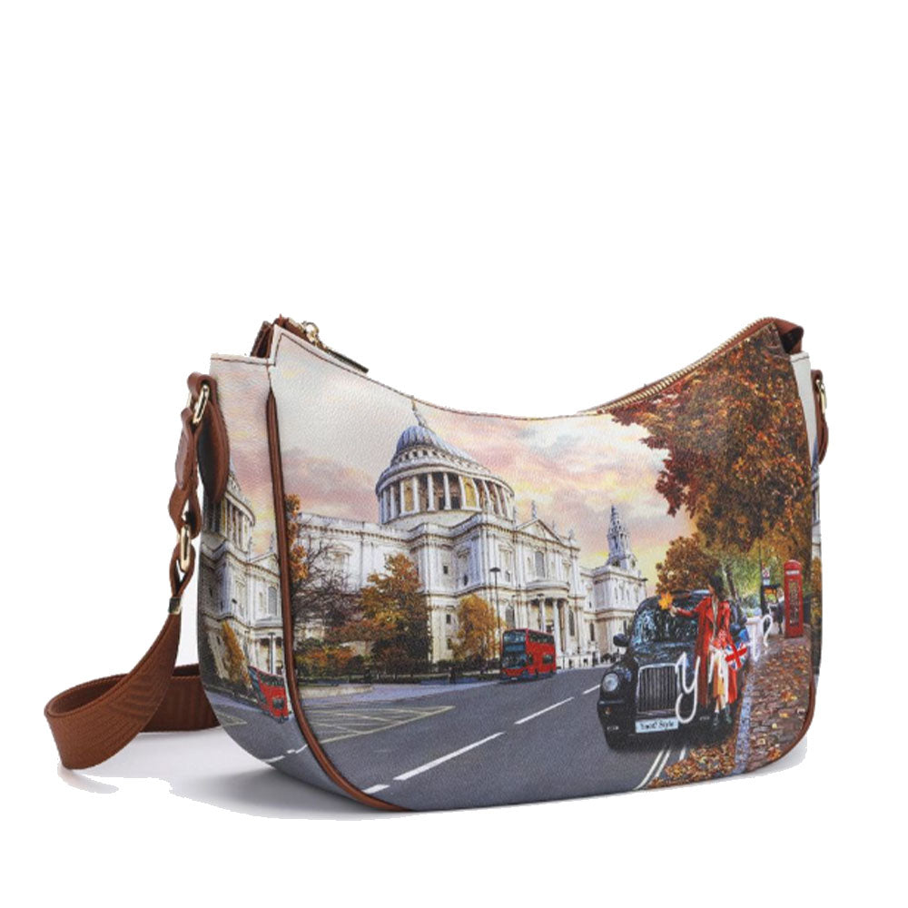 Borsa Donna Hobo Bag a Tracolla Y NOT YES-628 Stampa London Tourist