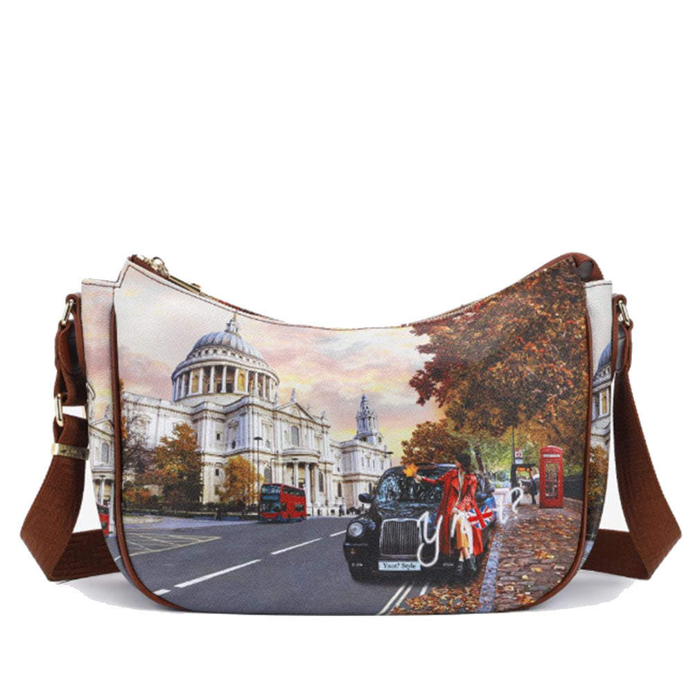Borsa Donna Hobo Bag a Tracolla Y NOT YES-628 Stampa London Tourist