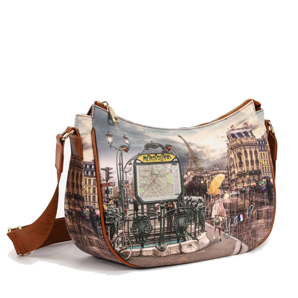 Borsa Donna Hobo Bag a Tracolla Y NOT YES-628 Stampa Metrò Paris