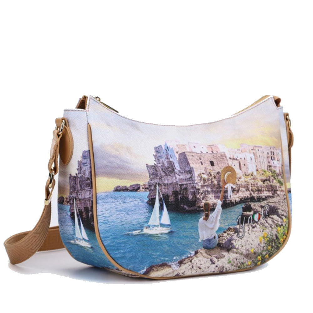 Borsa Donna Hobo Bag a Tracolla Y NOT YES-628 Stampa Polignano Coast