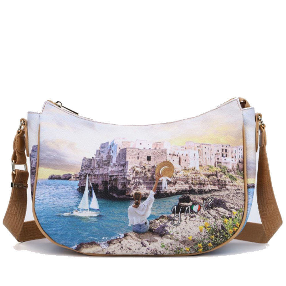 Borsa Donna Hobo Bag a Tracolla Y NOT YES-628 Stampa Polignano Coast