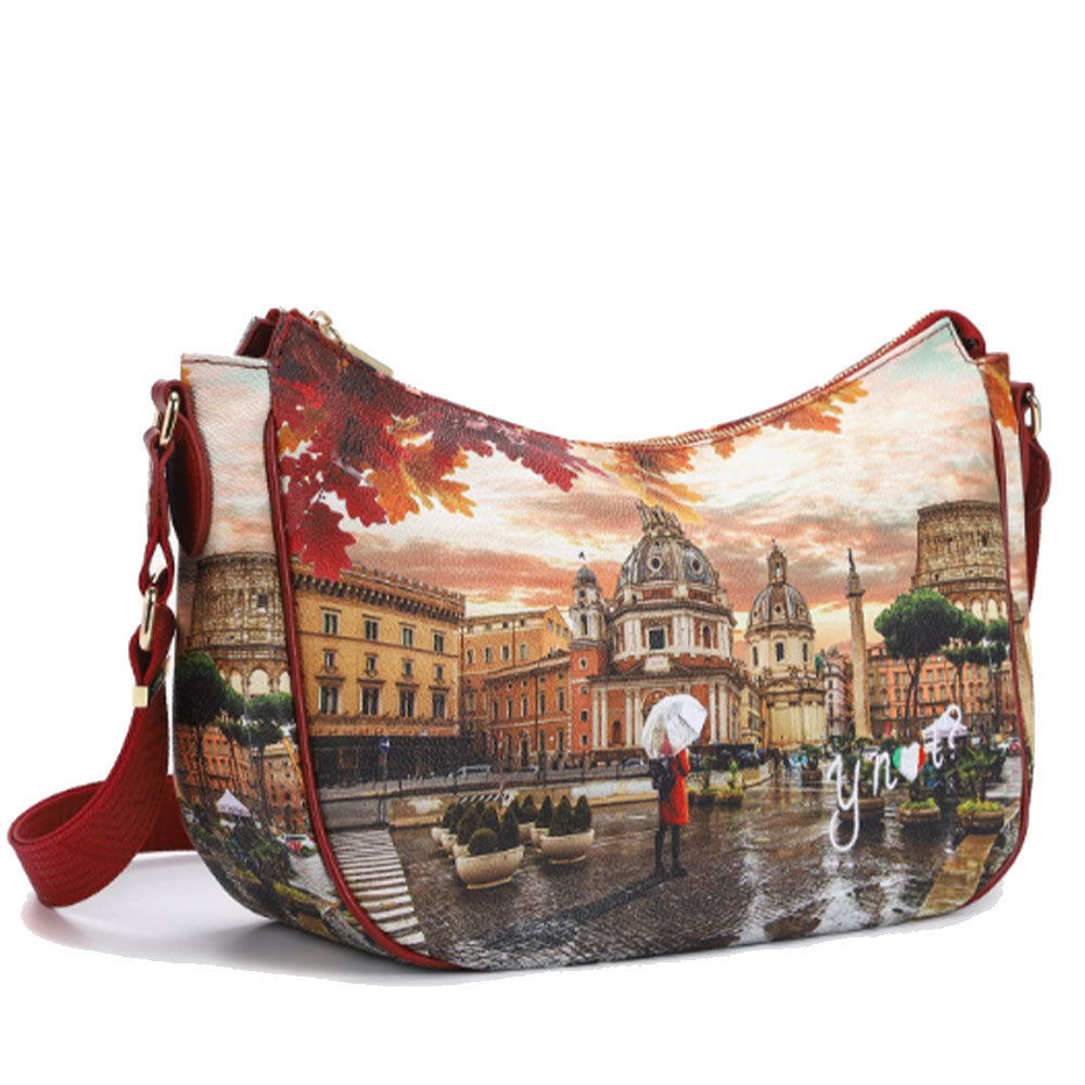 Borsa Donna Hobo Bag a Tracolla Y NOT YES-628 Stampa Rome Raining