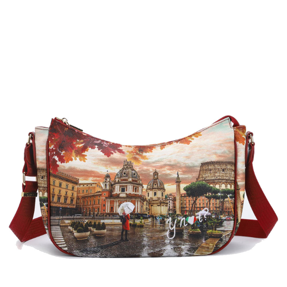 Borsa Donna Hobo Bag a Tracolla Y NOT YES-628 Stampa Rome Raining