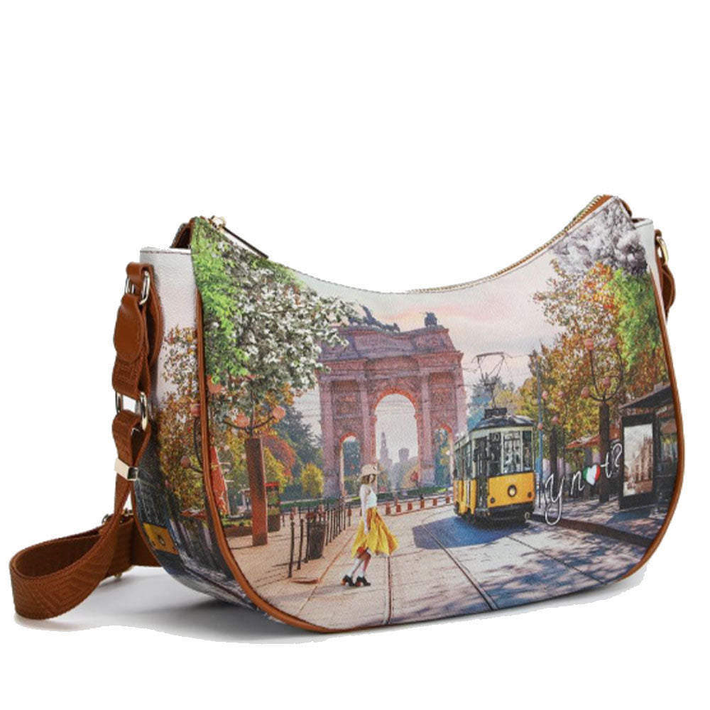 Borsa Donna Hobo Bag a Tracolla Y NOT YES-628 Stampa Spring in Milan