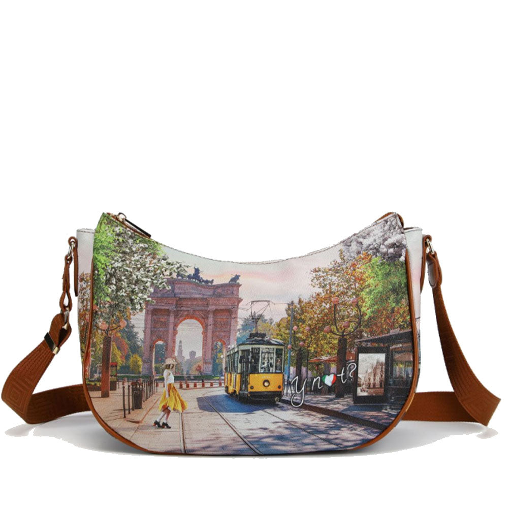 Borsa Donna Hobo Bag a Tracolla Y NOT YES-628 Stampa Spring in Milan