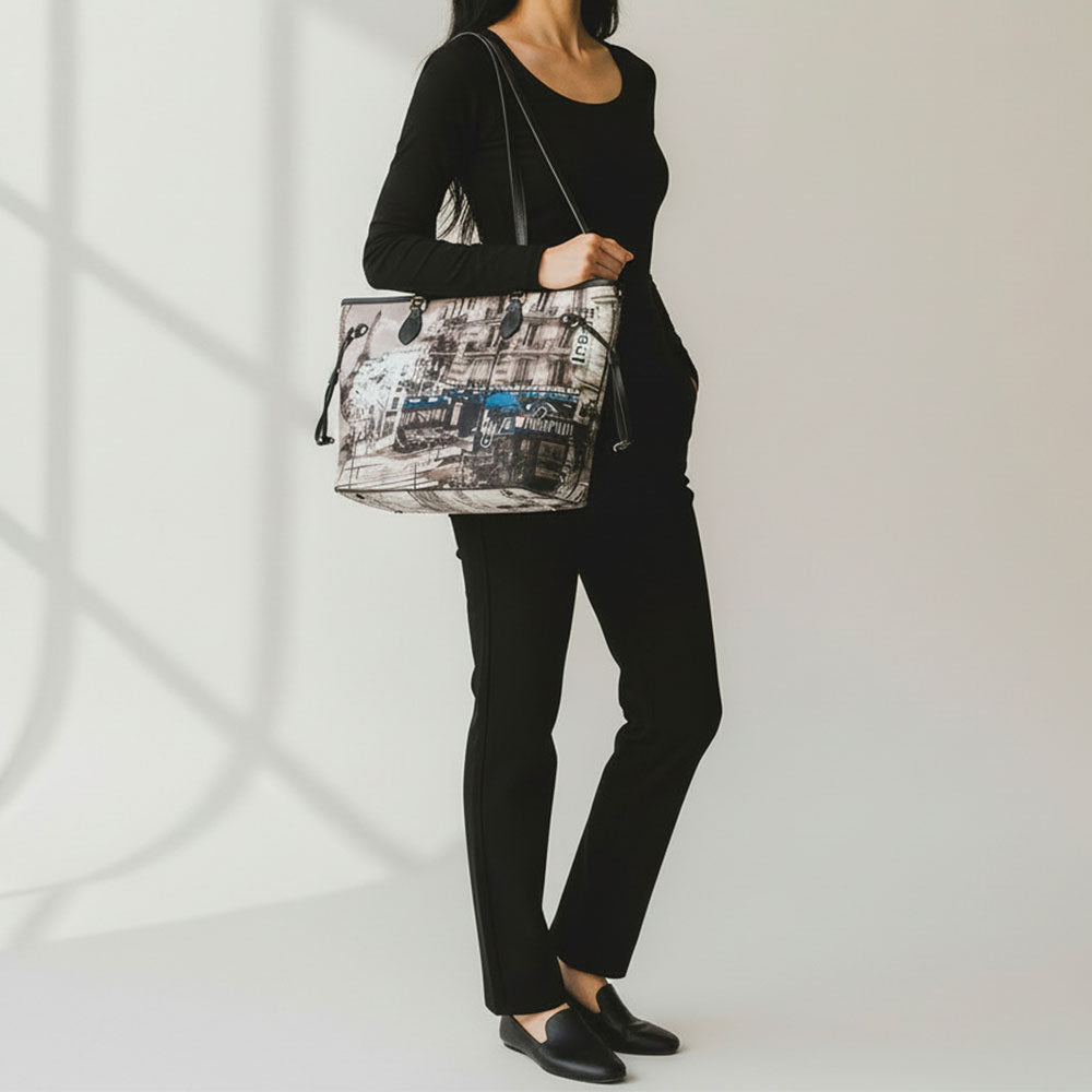 Borsa Donna Y NOT a Spalla YES-319 Stampa Petrol Paris