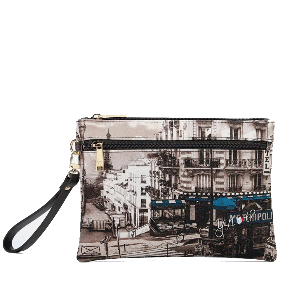 Pochette Donna con Zip Y NOT YES-342 Stampa Petrol Paris