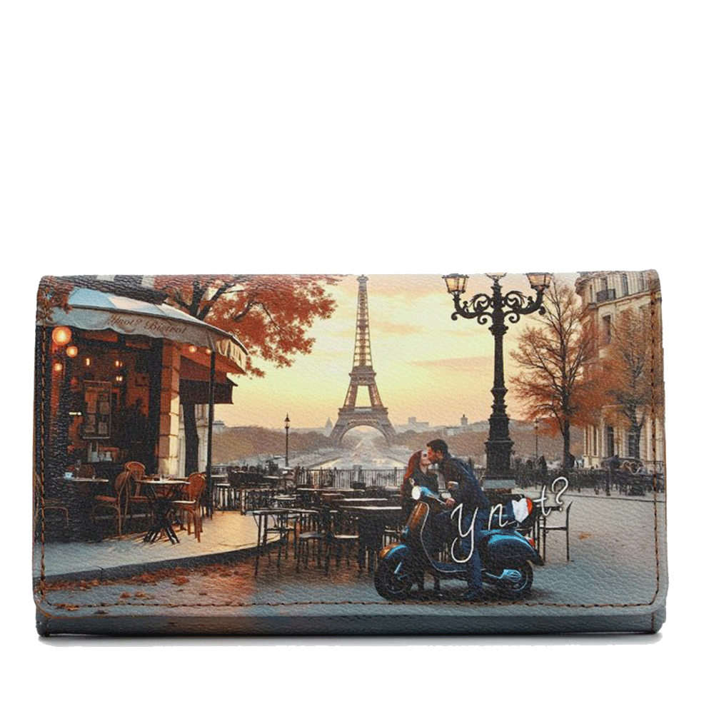 Portafoglio Donna Y NOT Chiuso con Bottone YES-364 Stampa Kisses From Paris