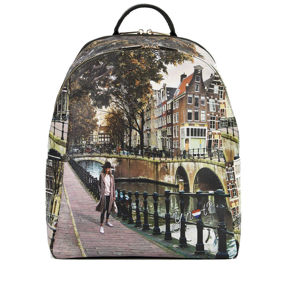 Zaino Donna Y NOT con Due Scomparti YES-601 Stampa Amsterdam Bridge