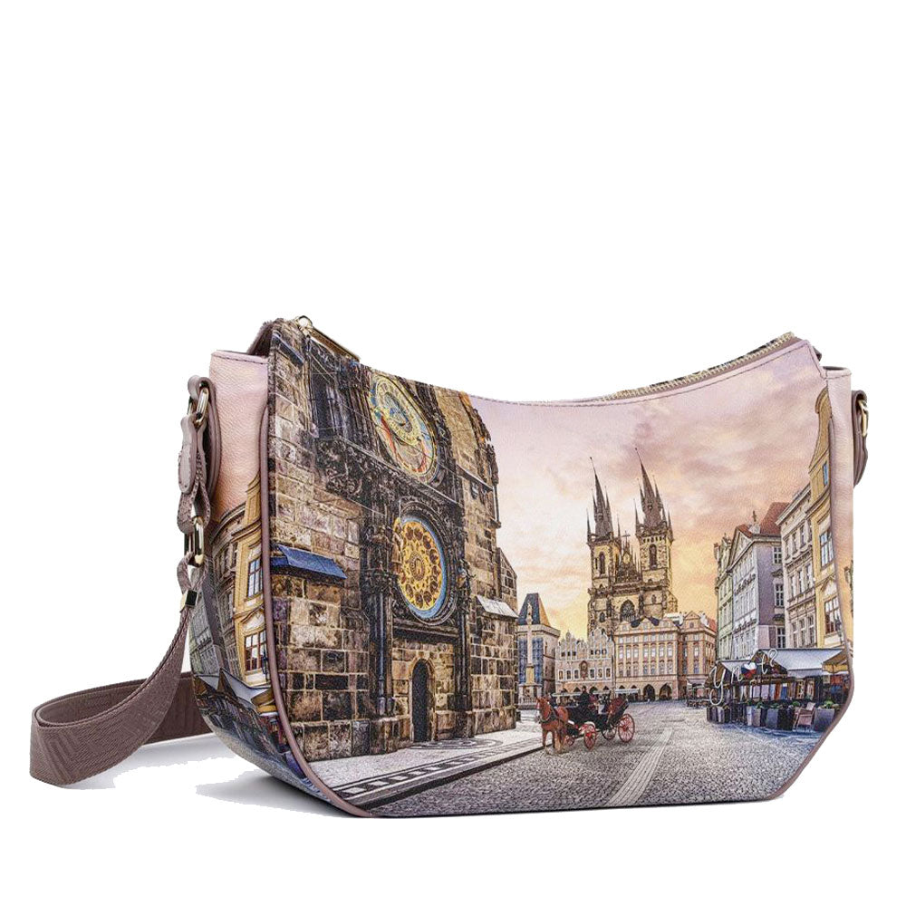 Borsa Donna Hobo Bag a Tracolla Y NOT YES-628 Stampa Astro Clock