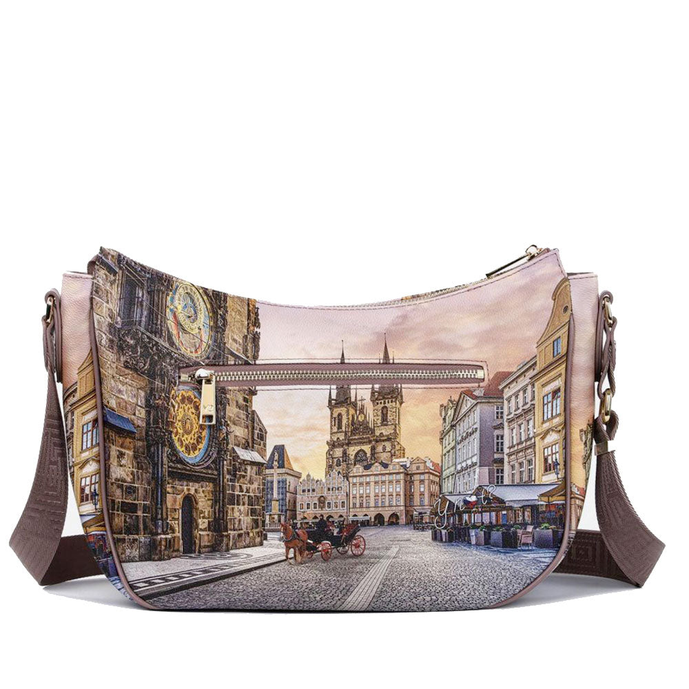 Borsa Donna Hobo Bag a Tracolla Y NOT YES-628 Stampa Astro Clock