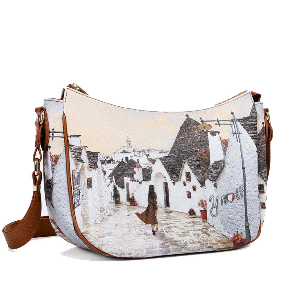 Borsa Donna Hobo Bag a Tracolla Y NOT YES-628 Stampa Fall In Alberobello