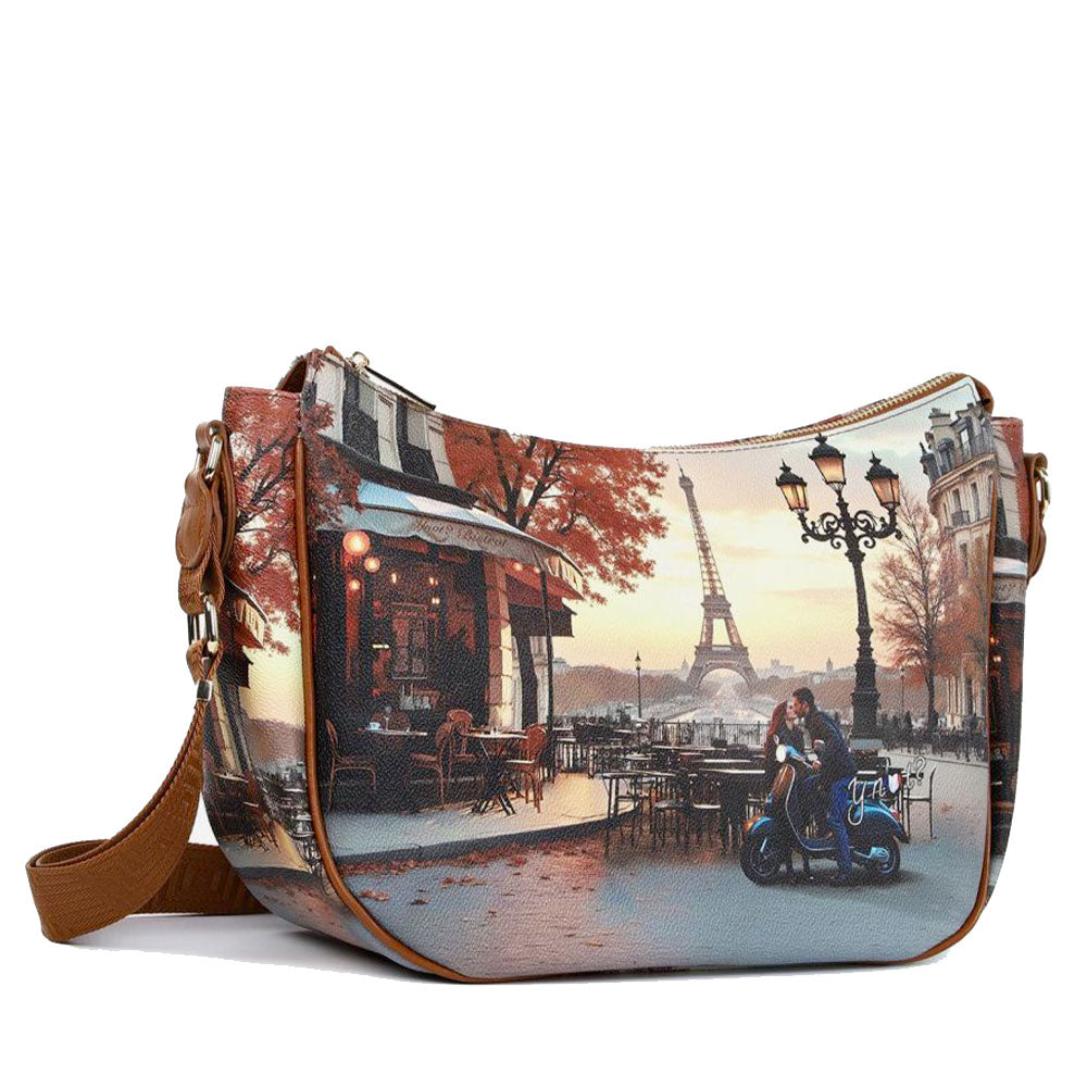 Borsa Donna Hobo Bag a Tracolla Y NOT YES-628 Stampa Kisses From Paris