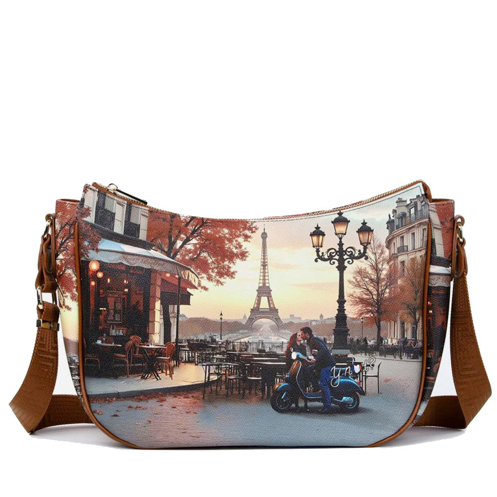 Borsa Donna Hobo Bag a Tracolla Y NOT YES-628 Stampa Kisses From Paris