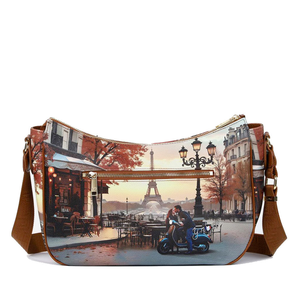 Borsa Donna Hobo Bag a Tracolla Y NOT YES-628 Stampa Kisses From Paris