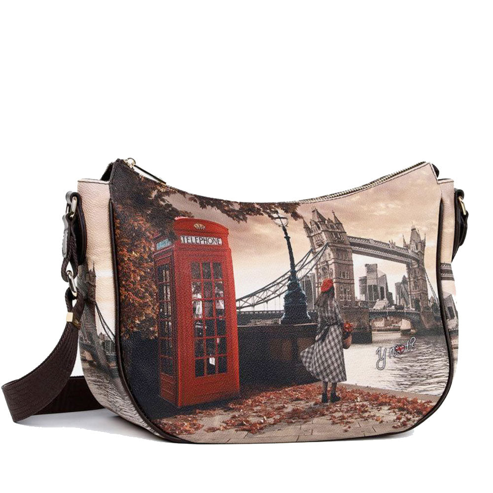 Borsa Donna Hobo Bag a Tracolla Y NOT YES-628 Stampa London Bridge