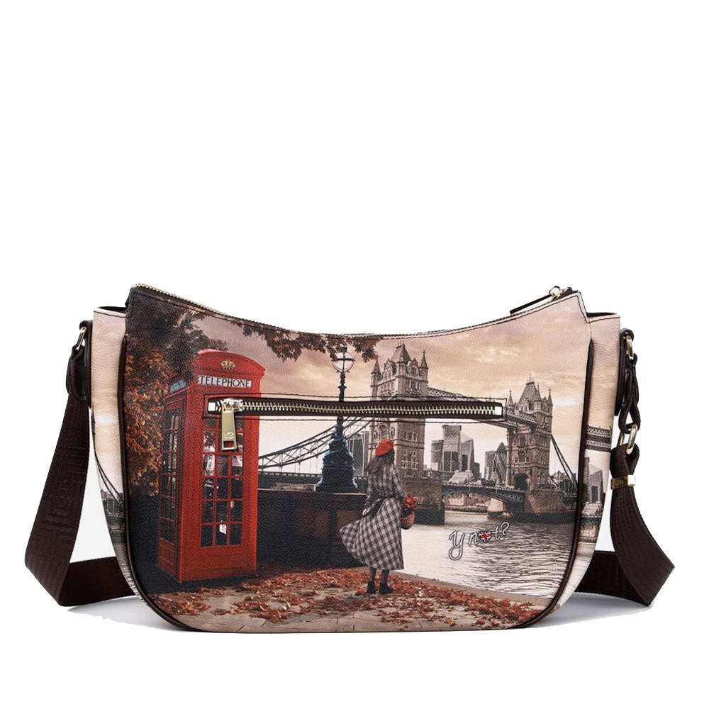 Borsa Donna Hobo Bag a Tracolla Y NOT YES-628 Stampa London Bridge