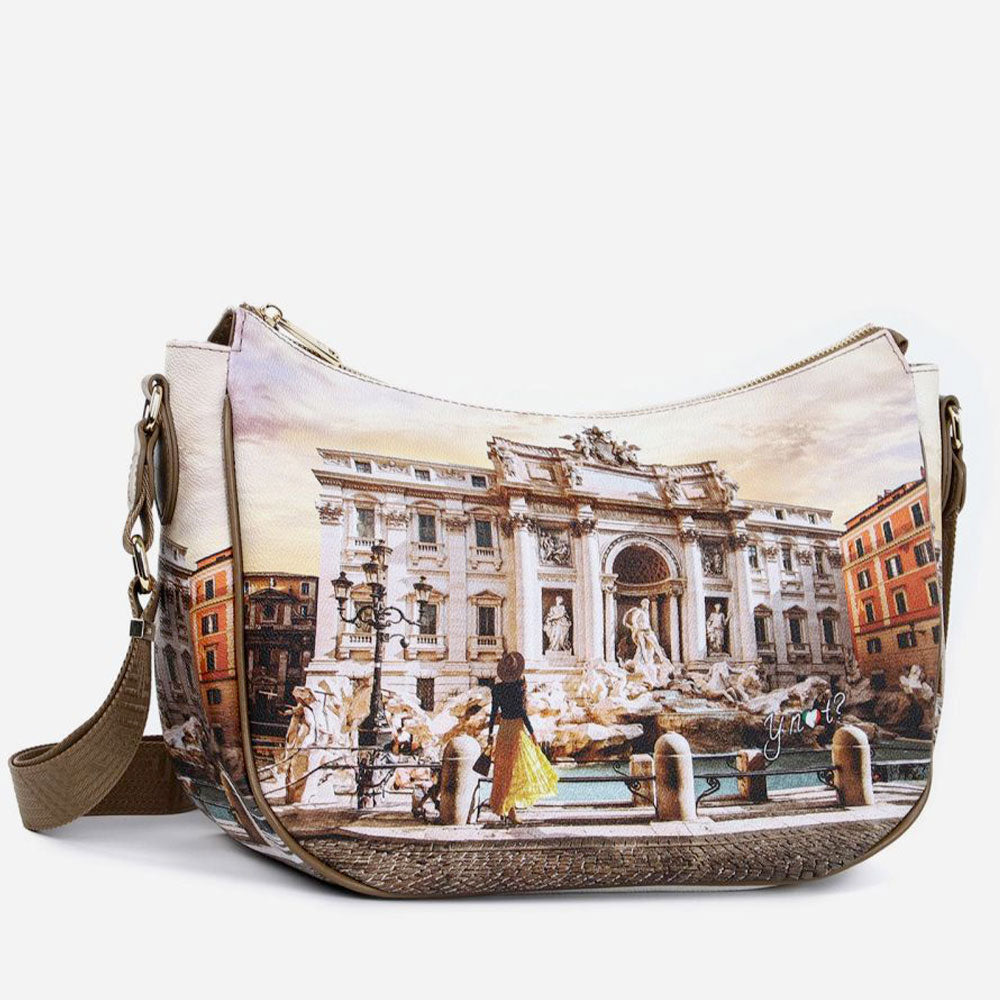 Borsa Donna Hobo Bag a Tracolla Y NOT YES-628 Stampa Lost in Rome
