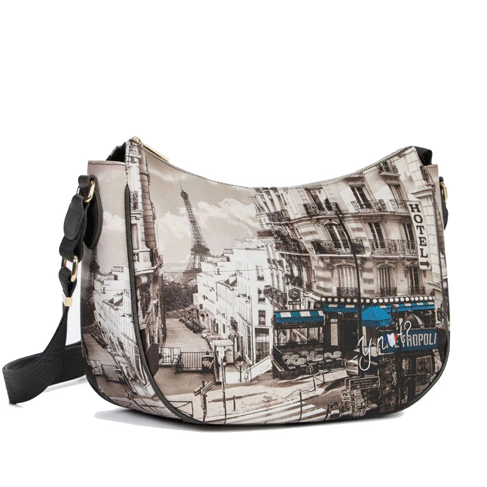 Borsa Donna Hobo Bag a Tracolla Y NOT YES-628 Stampa Petrol Paris