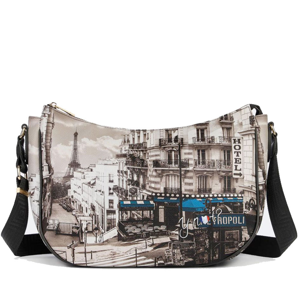 Borsa Donna Hobo Bag a Tracolla Y NOT YES-628 Stampa Petrol Paris
