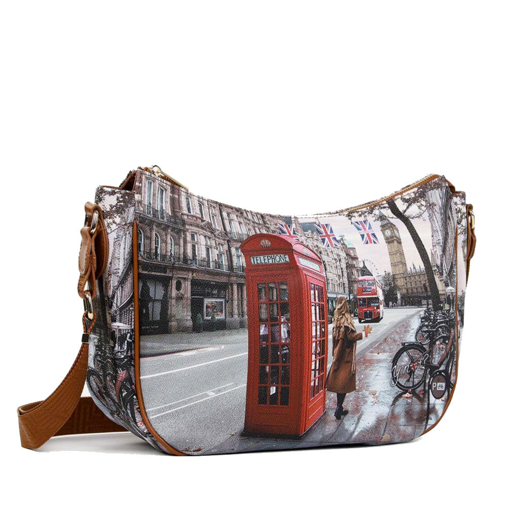 Borsa Donna Hobo Bag a Tracolla Y NOT YES-628 Stampa Red London