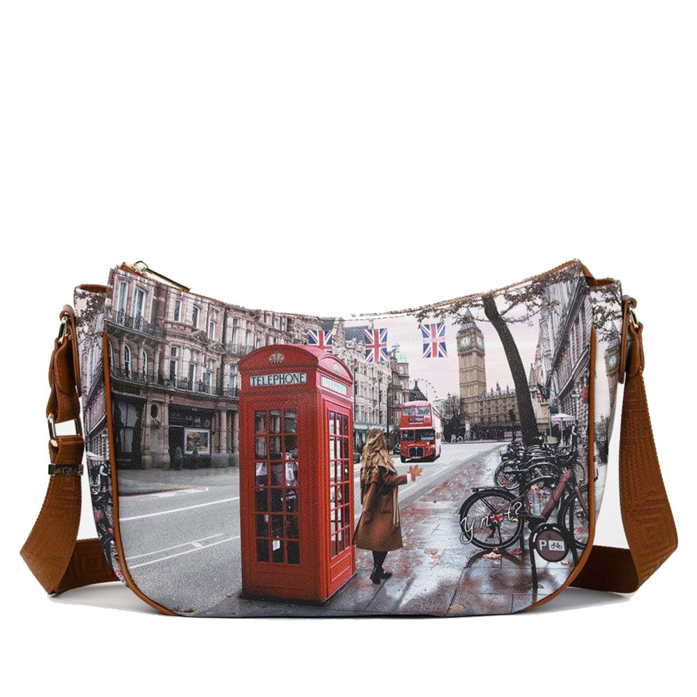 Borsa Donna Hobo Bag a Tracolla Y NOT YES-628 Stampa Red London
