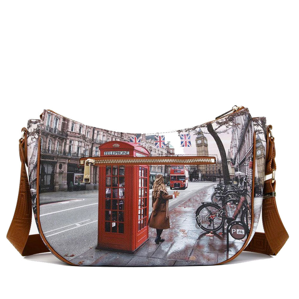 Borsa Donna Hobo Bag a Tracolla Y NOT YES-628 Stampa Red London
