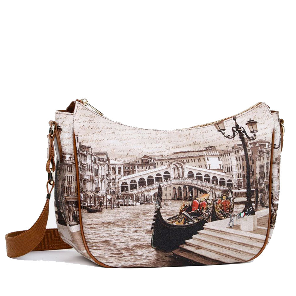 Borsa Donna Hobo Bag a Tracolla Y NOT YES-628 Stampa Venice Postcard