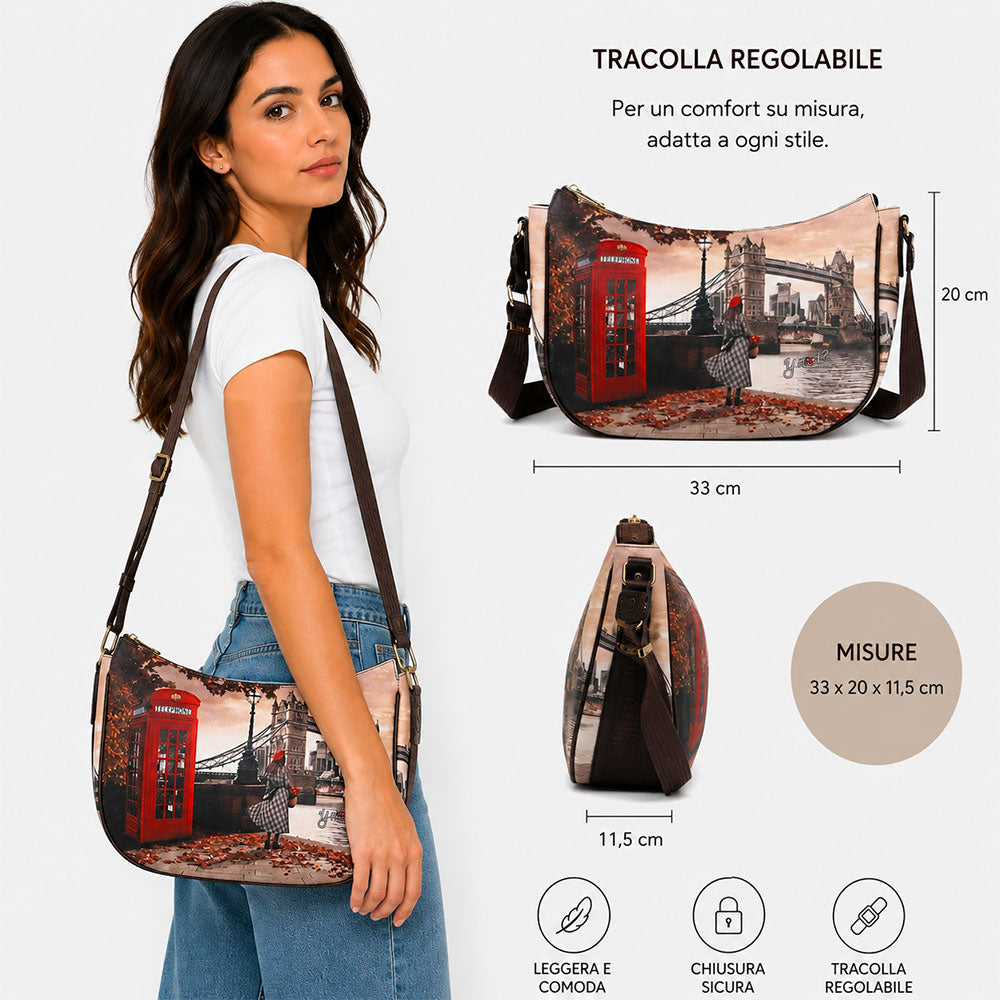 Borsa Donna Hobo Bag a Tracolla Y NOT YES-628 Stampa Blue Lagoon