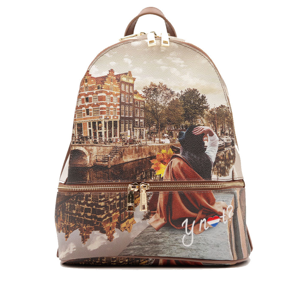 Zaino Donna Y NOT con Due Scomparti YES-648 Stampa Autumn in Holland