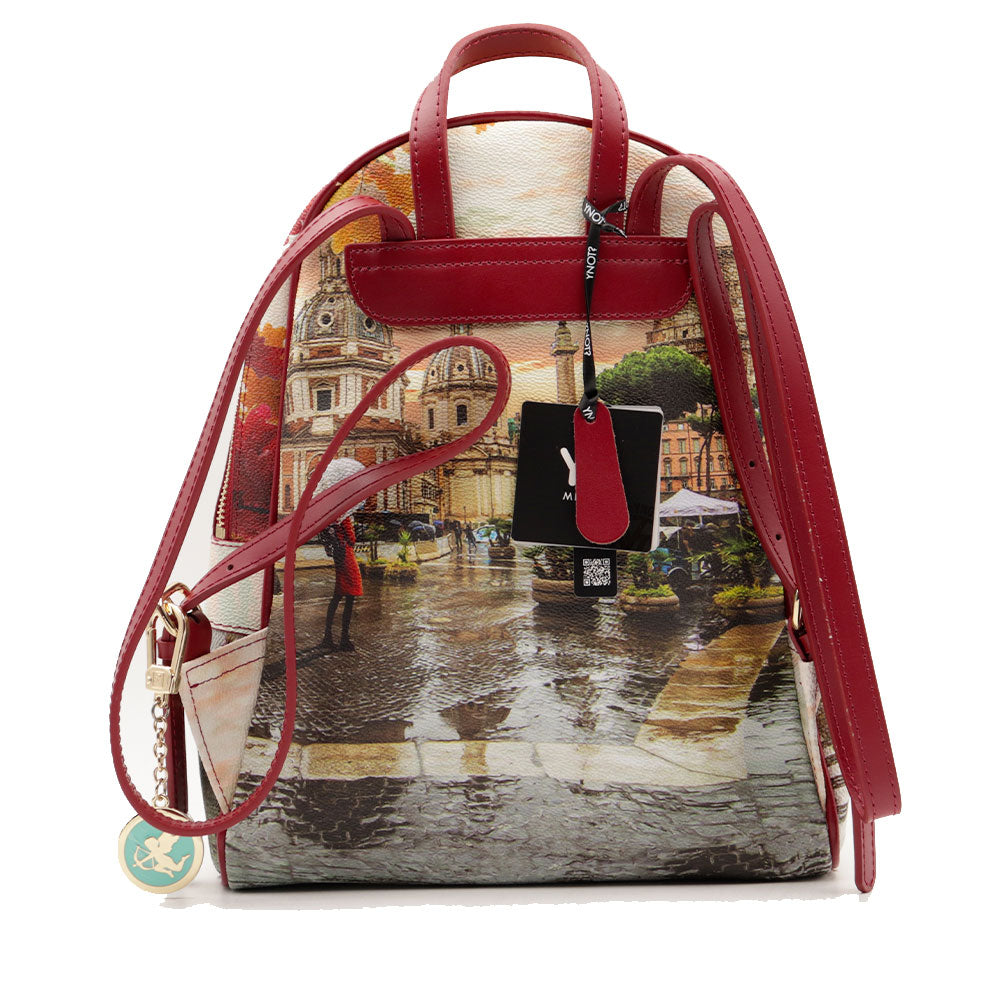 Zaino Donna Y NOT con Due Scomparti YES-648 Stampa Rome Raining