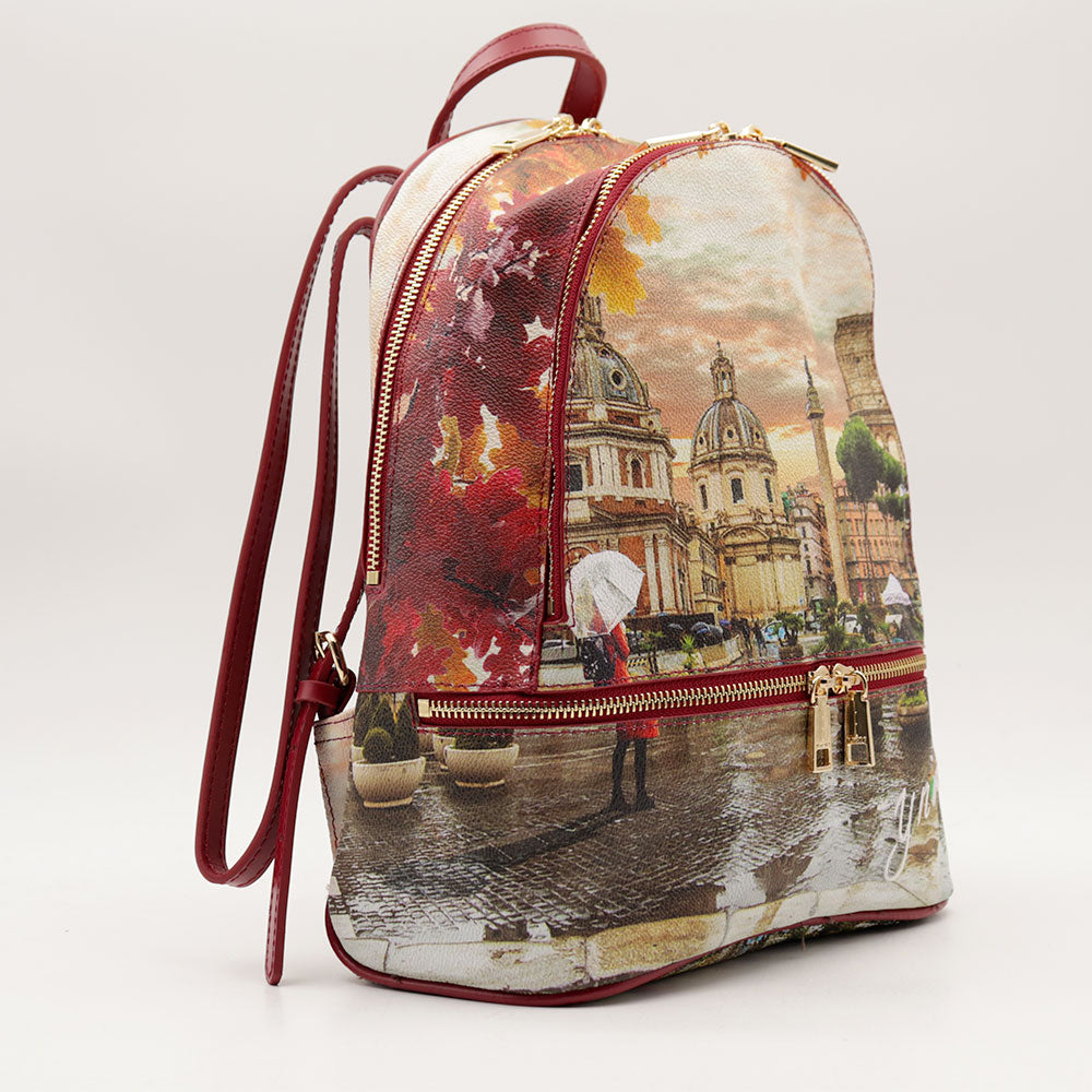 Zaino Donna Y NOT con Due Scomparti YES-648 Stampa Rome Raining