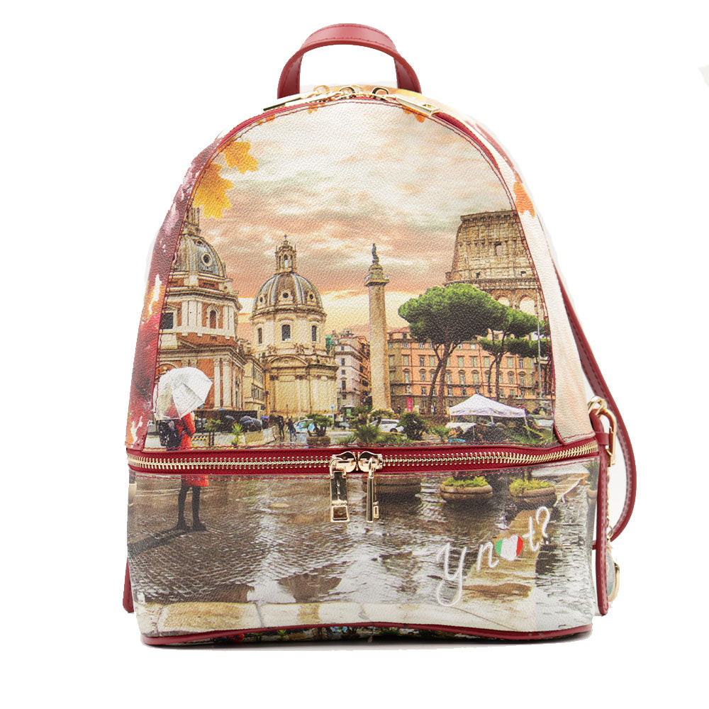 Zaino Donna Y NOT con Due Scomparti YES-648 Stampa Rome Raining