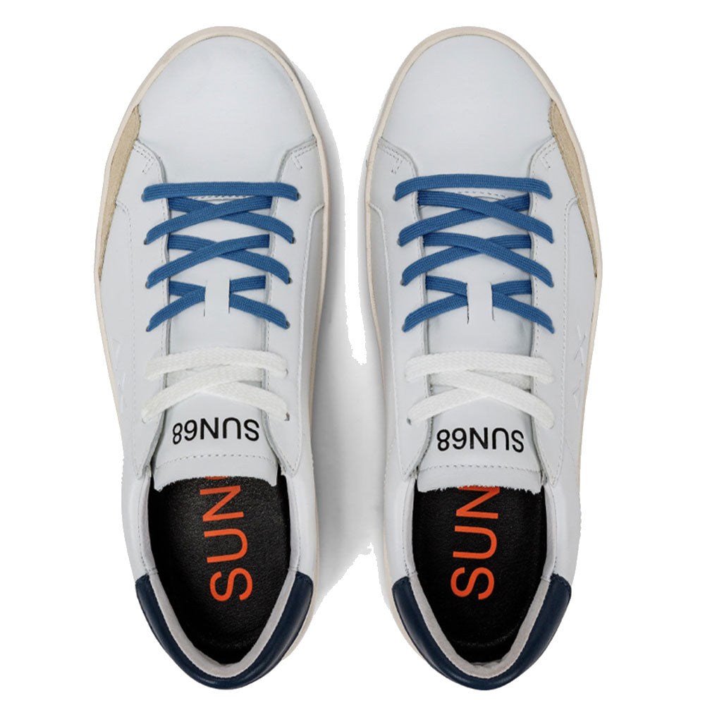 Scarpe Uomo Sun68 Sneakers Street Leather colore Bianco - Navy Blue