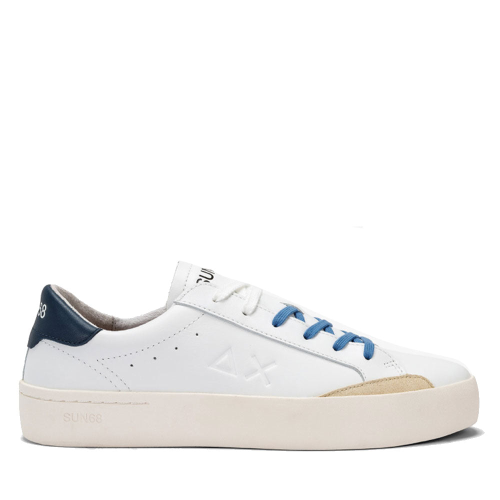 Scarpe Uomo Sun68 Sneakers Street Leather colore Bianco - Navy Blue
