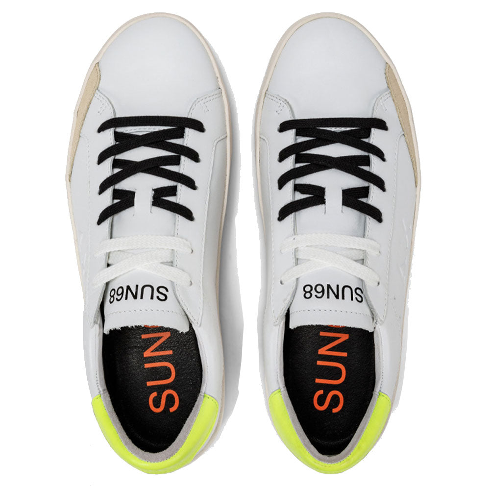 Sun68 Herrenschuhe Street Leder Sneakers Farbe Weiß - Fluo Gelb