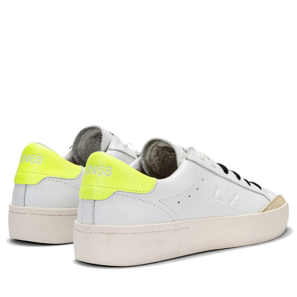 Sun68 Herrenschuhe Street Leder Sneakers Farbe Weiß - Fluo Gelb