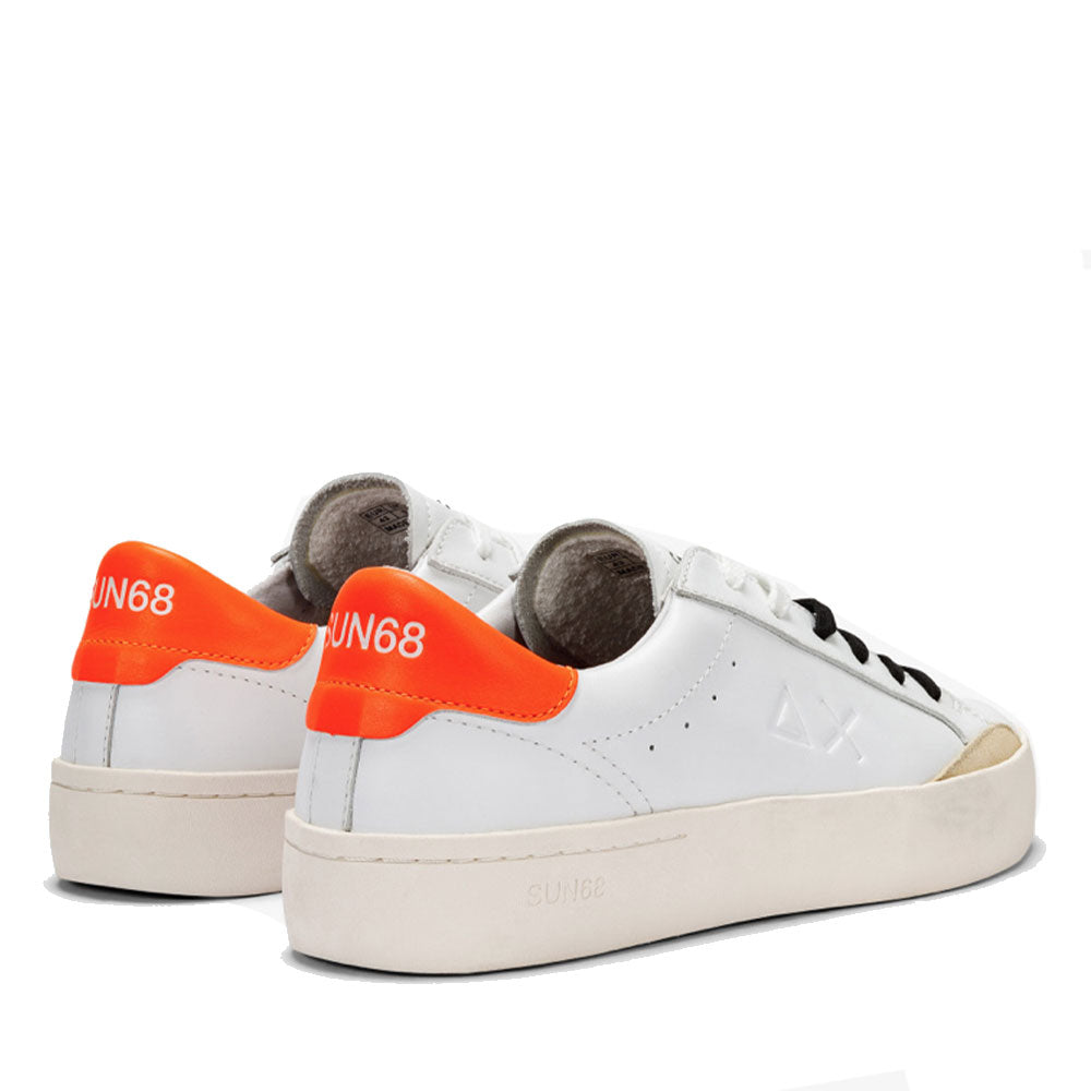 Scarpe Uomo Sun68 Sneakers Street Leather colore Bianco - Arancio Fluo