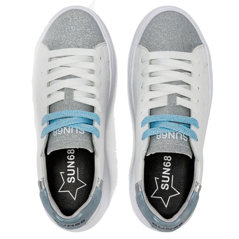 Sun68 Damenschuhe Grace Ledersneaker Farbe Weiß - Hellblau