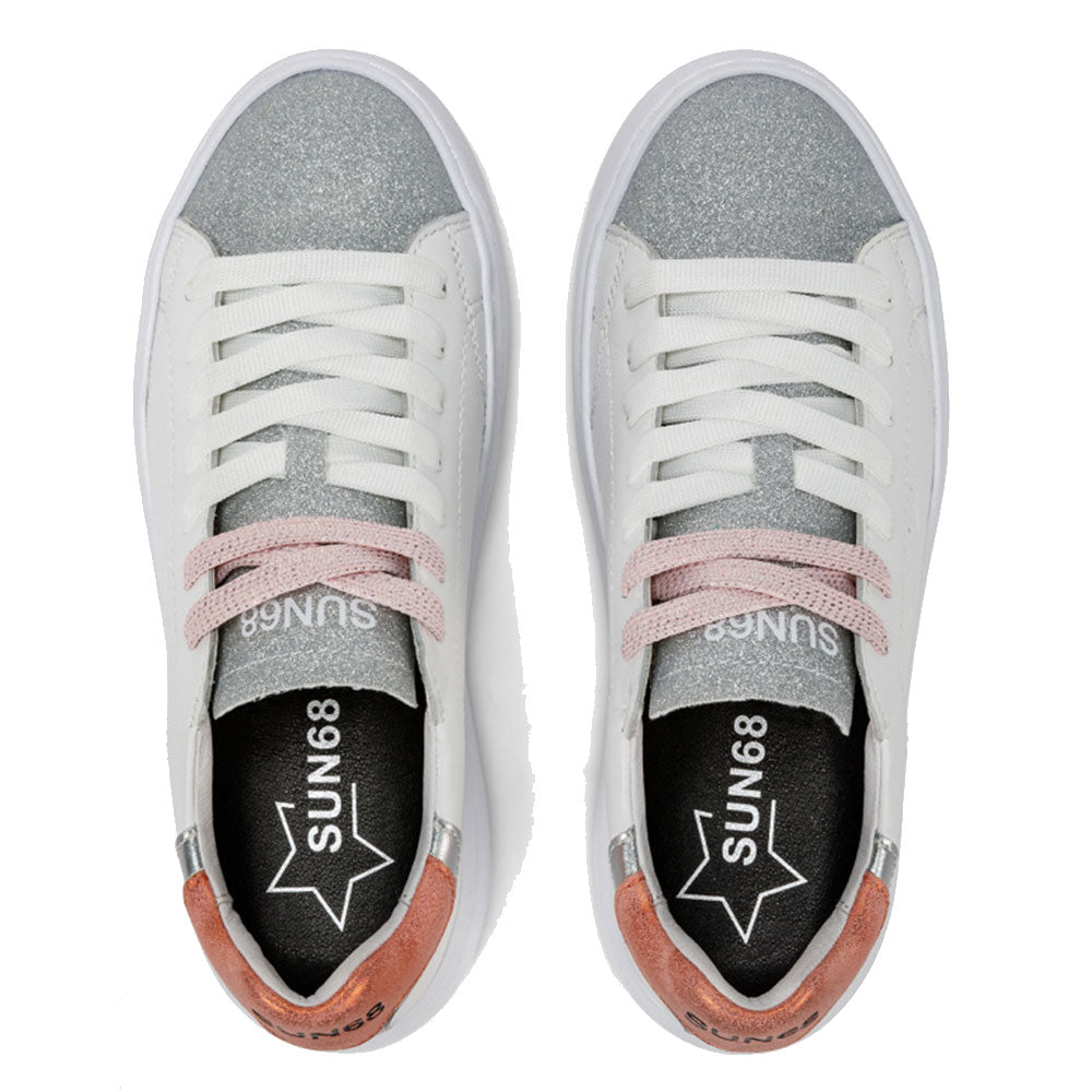 Scarpe Donna Sun68 Sneakers Grace Leather Colore Bianco - Fenicottero