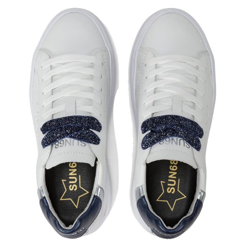 Scarpe Donna Sun68 Sneakers Grace Leather Colore Bianco - Navy Blue - Z44225