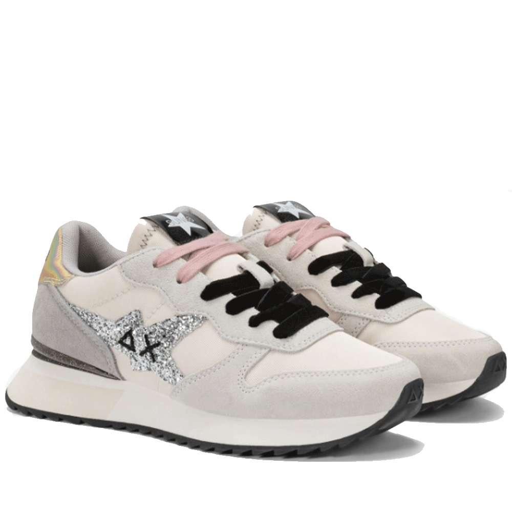 Scarpe Donna Sun68 Sneakers Stargirl Glitter Logo Colore Bianco Panna - Z45217