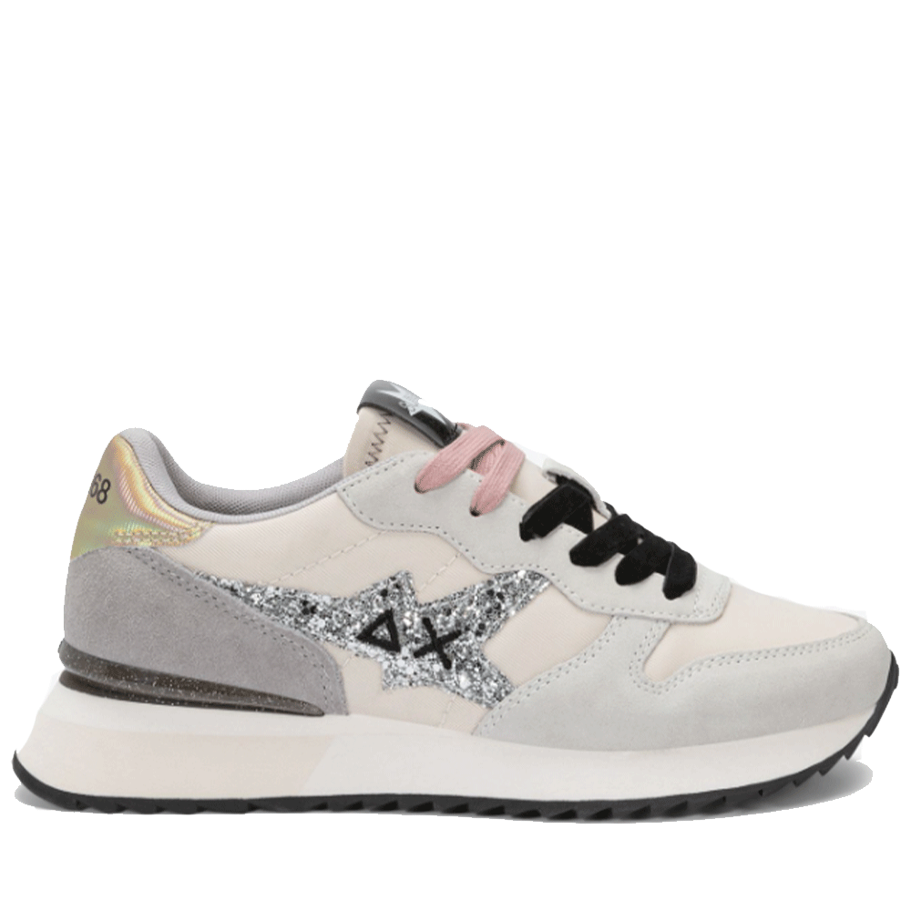 Scarpe Donna Sun68 Sneakers Stargirl Glitter Logo Colore Bianco Panna - Z45217