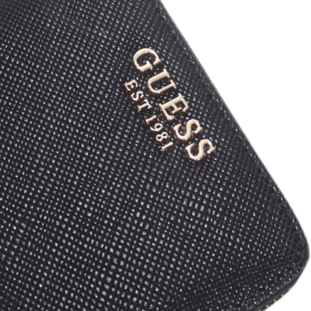 Portafoglio Piccolo GUESS Chiuso con Zip Linea Laurel Colore Nero Stampa Saffiano