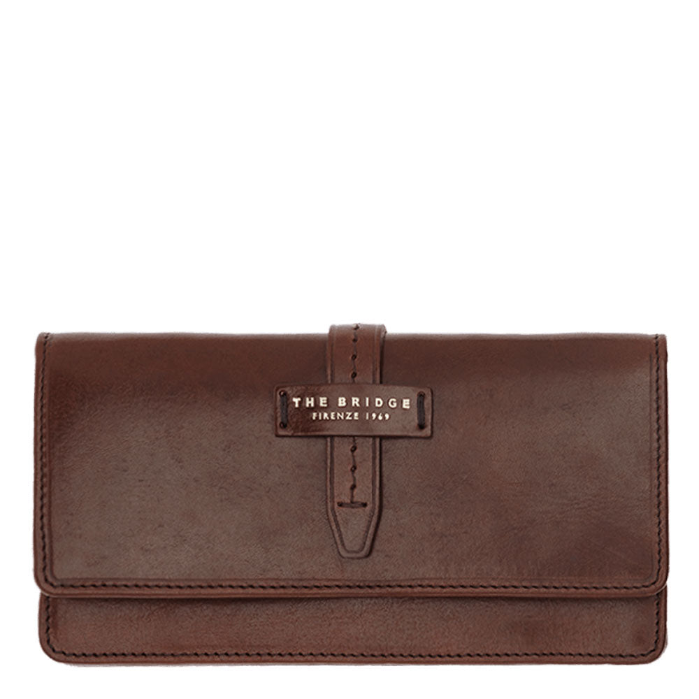 Damenbrieftasche mit Knopf THE BRIDGE Florentin-Linie aus braunem Leder