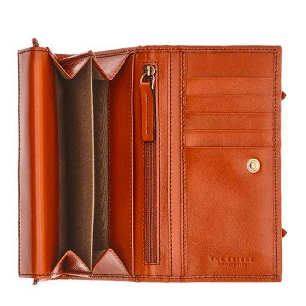 Mittelgroße Damenbrieftasche mit Knopf THE BRIDGE Strozzi-Linie aus orangefarbenem Leder