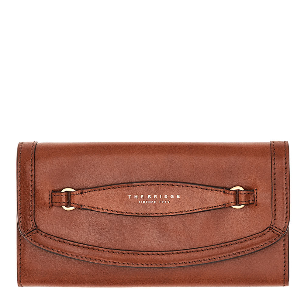 Damenbrieftasche mit Knopf THE BRIDGE Bettina-Linie aus braunem Leder