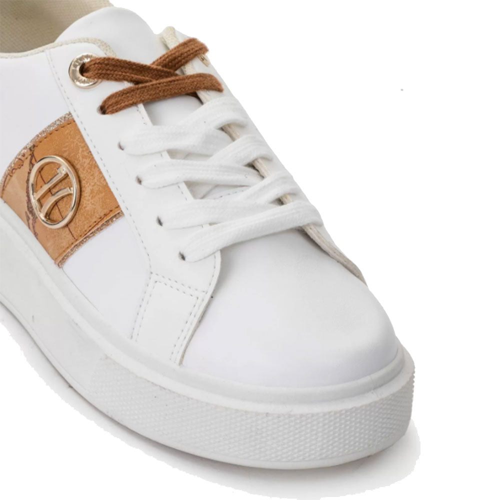 Scarpe Donna 1A Classe Alviero Martini Sneakers Bianche con Logo 1C Oro 0393