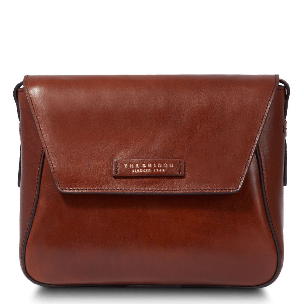 Damen-Umhängetasche mit Klappe THE BRIDGE Diana-Linie aus braunem Leder