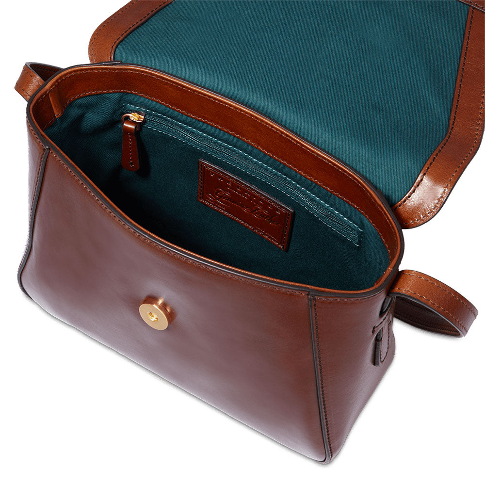 Damen-Umhängetasche mit Klappe THE BRIDGE Diana-Linie aus braunem Leder